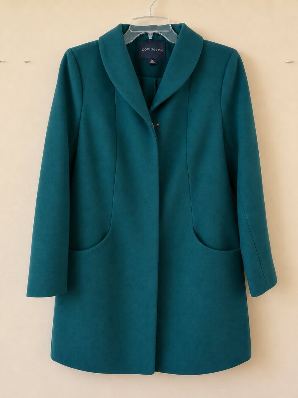 Covington Hunter Green Mid Length Wide Shawl Collar Zip Up Tailored Coat SZ L